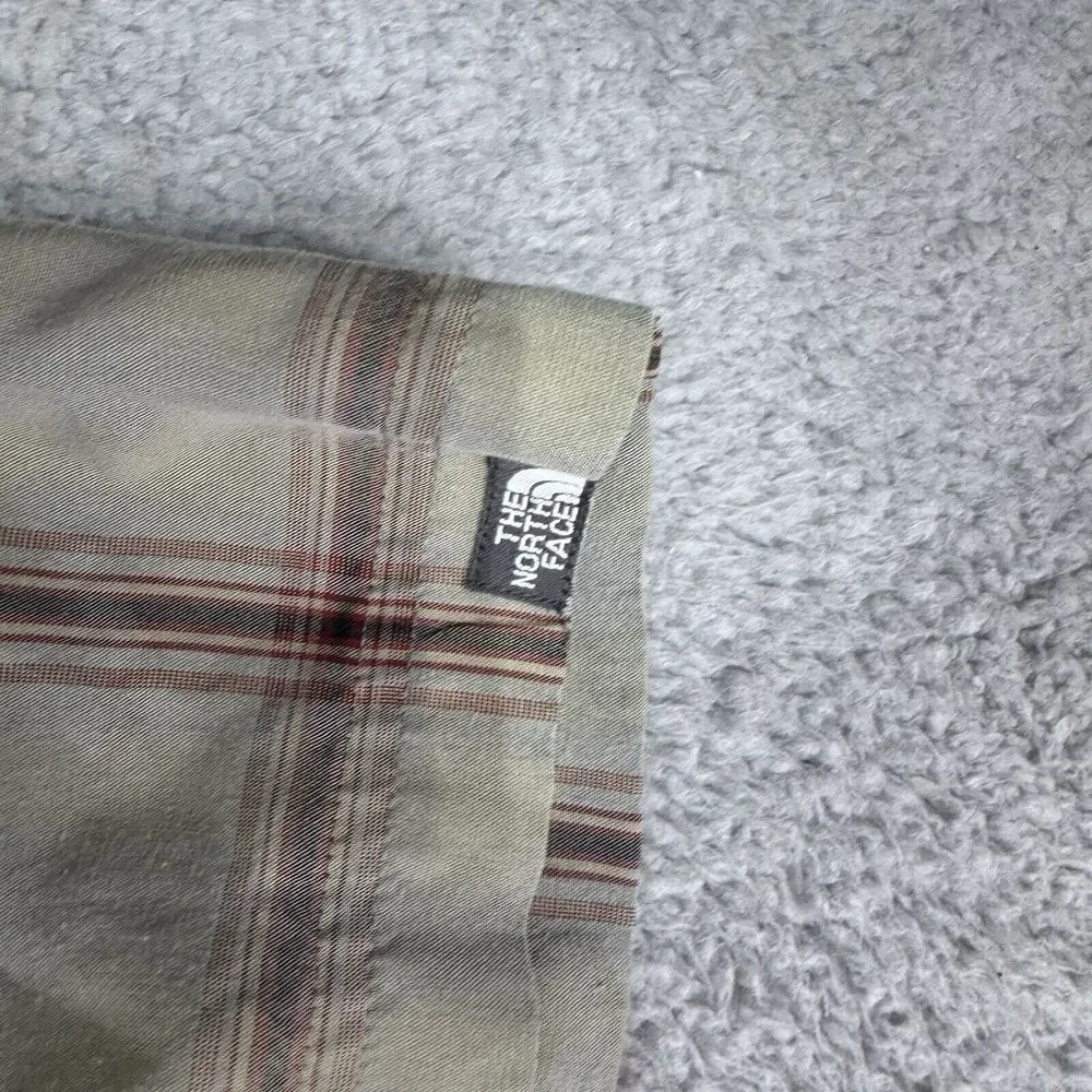 North‎ Face Shirt Adult Men's Xl Green Windowpane Button Up Short Sleeve